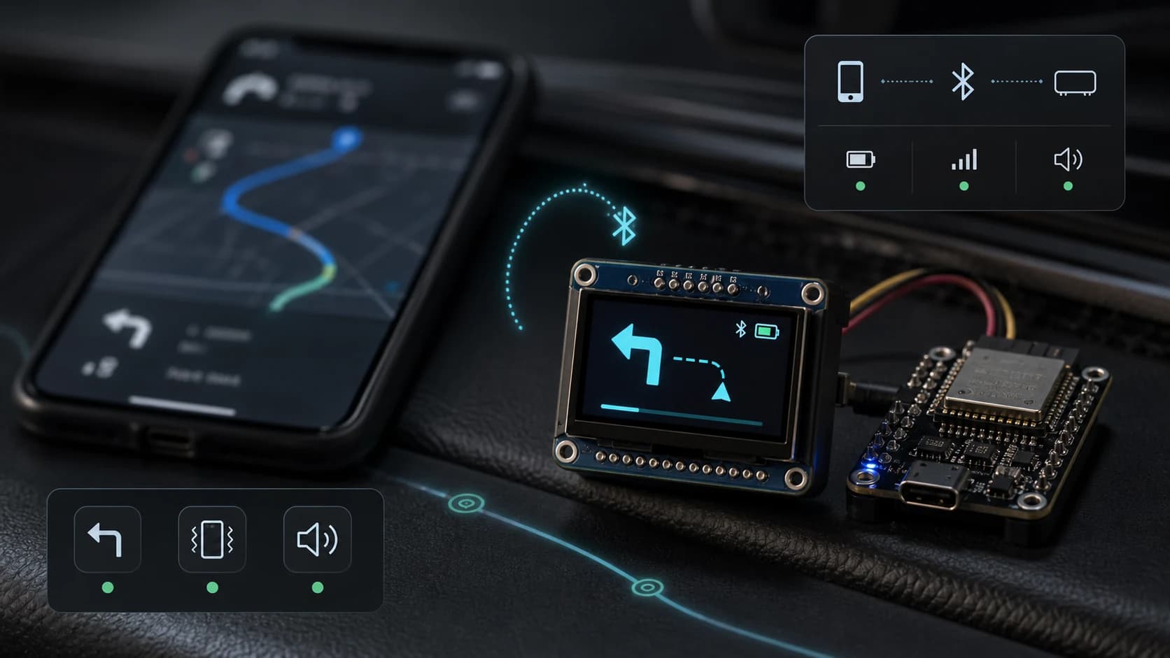MapMe (DEVSAN-NAV) project cover: XIAO ESP32-C6 + OLED ambient display that mirrors phone navigation and notifications.